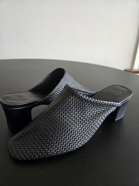 OAK + FORT Shoes - ​OAK + FORT Black Woven Square Toe Block Heel Mules - Size 8